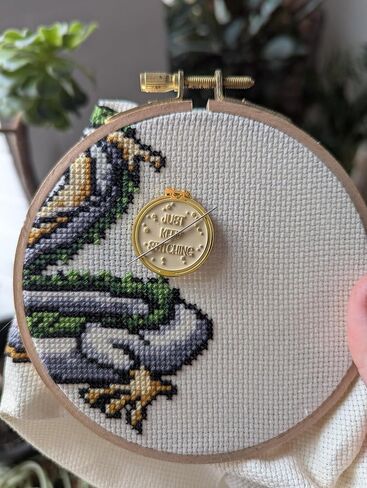 Just Keep Stitching Magnetic Needle Minder, Enamel Cross Stitch Accessory, Embroidery Tool in Saudi Arabia
