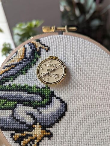 Just Keep Stitching Magnetic Needle Minder, Enamel Cross Stitch Accessory, Embroidery Tool in Saudi Arabia