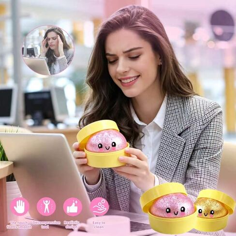 عبوتان من ألعاب الزلابية الإسفنجية الصغيرة، كرات ضغط مملوءة بالجليتر والخرز، لعبة ضغط مبتسمة ناعمة وبطيئة الارتفاع من المطاط اللدن حراريًا، لعبة حسية مقاومة للتمزق لتخفيف التوتر، هدايا للحفلات (وردي وذهبي) in Kuwait