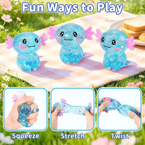 Axolotl Squishy Toy Blue, Slow Rising Glitter Fidget Toy, Cute Malt Sugar Axolotl Squishy Stress Relief Sensory Toy, Soft Squeeze Fidget Toy for Kids Teens Adults, Party Favor Gift in Kuwait