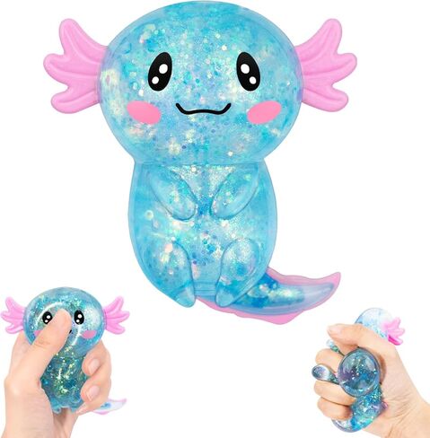 Axolotl Squishy Toy Blue, Slow Rising Glitter Fidget Toy, Cute Malt Sugar Axolotl Squishy Stress Relief Sensory Toy, Soft Squeeze Fidget Toy for Kids Teens Adults, Party Favor Gift in Saudi Arabia