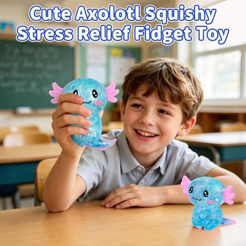 Axolotl Squishy Toy Blue, Slow Rising Glitter Fidget Toy, Cute Malt Sugar Axolotl Squishy Stress Relief Sensory Toy, Soft Squeeze Fidget Toy for Kids Teens Adults, Party Favor Gift in Kuwait
