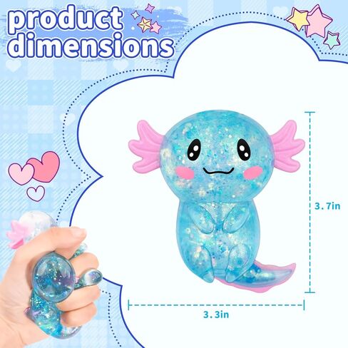 Axolotl Squishy Toy Blue, Slow Rising Glitter Fidget Toy, Cute Malt Sugar Axolotl Squishy Stress Relief Sensory Toy, Soft Squeeze Fidget Toy for Kids Teens Adults, Party Favor Gift in Kuwait