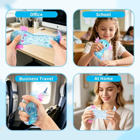 Axolotl Squishy Toy Blue, Slow Rising Glitter Fidget Toy, Cute Malt Sugar Axolotl Squishy Stress Relief Sensory Toy, Soft Squeeze Fidget Toy for Kids Teens Adults, Party Favor Gift in Kuwait
