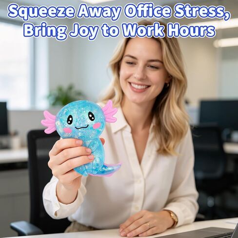 Axolotl Squishy Toy Blue, Slow Rising Glitter Fidget Toy, Cute Malt Sugar Axolotl Squishy Stress Relief Sensory Toy, Soft Squeeze Fidget Toy for Kids Teens Adults, Party Favor Gift in Kuwait