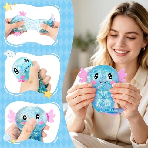 Axolotl Squishy Toy Blue, Slow Rising Glitter Fidget Toy, Cute Malt Sugar Axolotl Squishy Stress Relief Sensory Toy, Soft Squeeze Fidget Toy for Kids Teens Adults, Party Favor Gift in Kuwait