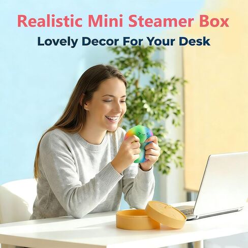 Rainbow Dumpling Toy with Steamer Case, Funny Squeeze Dough Stress Ball, Realistic Steamed Bun Squeezing Toy for Fidget Sensory Anxiety Relief Calming Travel Accessory Gift in Saudi Arabia