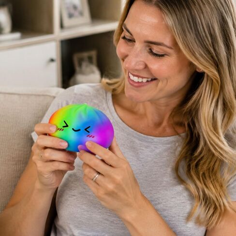Rainbow Dumpling Toy with Steamer Case, Funny Squeeze Dough Stress Ball, Realistic Steamed Bun Squeezing Toy for Fidget Sensory Anxiety Relief Calming Travel Accessory Gift in Saudi Arabia