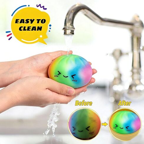 Rainbow Dumpling Toy with Steamer Case, Funny Squeeze Dough Stress Ball, Realistic Steamed Bun Squeezing Toy for Fidget Sensory Anxiety Relief Calming Travel Accessory Gift in Saudi Arabia