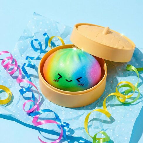 Rainbow Dumpling Toy with Steamer Case, Funny Squeeze Dough Stress Ball, Realistic Steamed Bun Squeezing Toy for Fidget Sensory Anxiety Relief Calming Travel Accessory Gift in Saudi Arabia