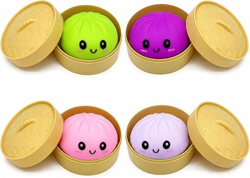 4pcs Tie Dye Dumplings Toy with Steamer Box Funny Squeeze Dough Stress Ball Realistic Steamed Bun Fidget Sensory Toy for Desk Anxiety Relief Calming Travel Accessory Gift in Saudi Arabia
