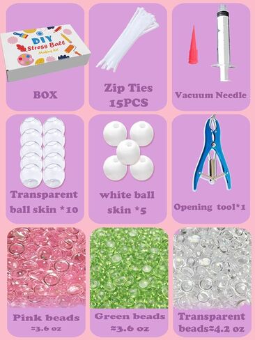 Donpidd DIY Stress Ball Making Kit 15 TPR Skins,4.2 oz Fillers,1 Vacuum Tool,20 Cable Tie for Create ASMR Anxiety Relief Toys Crunchy Relaxing (1 Set) in Saudi Arabia