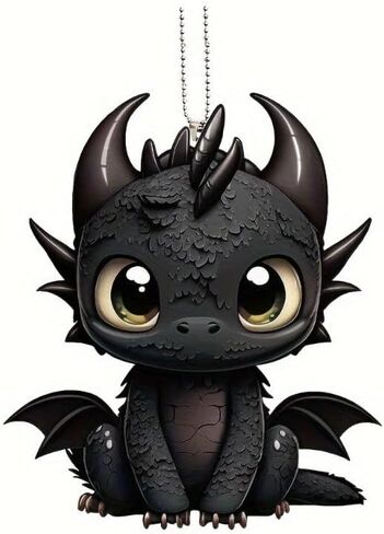 2D Flat Black Dragon Acrylic Car Charm - Fantasy Vehicle Decor, Keychain & Hanging Ornament with Vivid Colors, Perfect for Gamers & Fantasy Lovers in Saudi Arabia