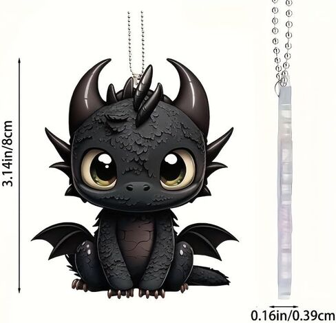 2D Flat Black Dragon Acrylic Car Charm - Fantasy Vehicle Decor, Keychain & Hanging Ornament with Vivid Colors, Perfect for Gamers & Fantasy Lovers in Saudi Arabia