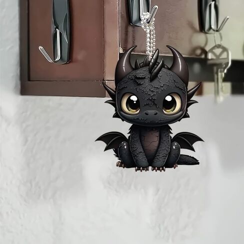 2D Flat Black Dragon Acrylic Car Charm - Fantasy Vehicle Decor, Keychain & Hanging Ornament with Vivid Colors, Perfect for Gamers & Fantasy Lovers in Saudi Arabia