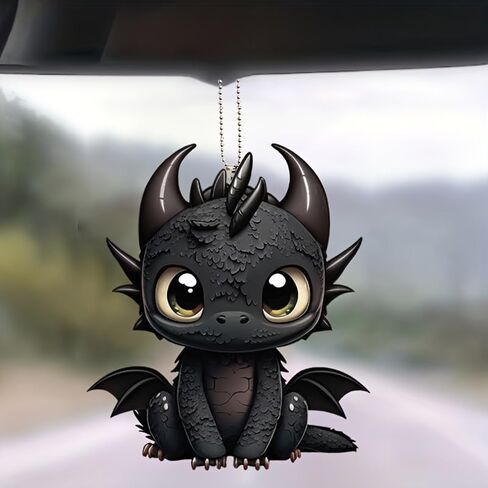 2D Flat Black Dragon Acrylic Car Charm - Fantasy Vehicle Decor, Keychain & Hanging Ornament with Vivid Colors, Perfect for Gamers & Fantasy Lovers in Saudi Arabia