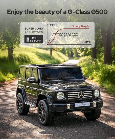 ألعاب ركوب ELEMARA بمقعدين 24 فولت للأطفال الكبار، سيارة مرسيدس بنز G-Class G500 الكهربائية للأطفال، سيارة ركوب رباعية الدفع مع جهاز تحكم عن بعد، سيارات الدفع الرباعي التي تعمل بالبطارية، بلوتوث، موسيقى وقرن، بطارية منخفضة موجه، أسود in Kuwait