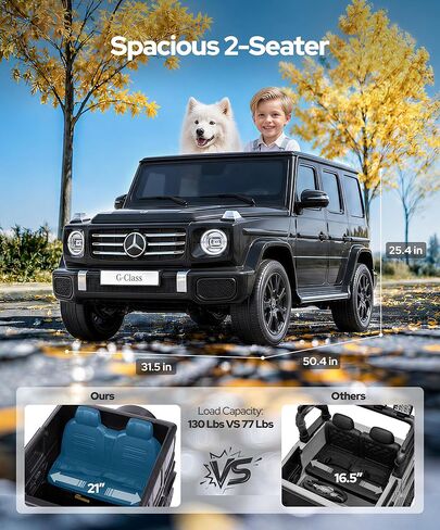 ألعاب ركوب ELEMARA بمقعدين 24 فولت للأطفال الكبار، سيارة مرسيدس بنز G-Class G500 الكهربائية للأطفال، سيارة ركوب رباعية الدفع مع جهاز تحكم عن بعد، سيارات الدفع الرباعي التي تعمل بالبطارية، بلوتوث، موسيقى وقرن، بطارية منخفضة موجه، أسود in Kuwait