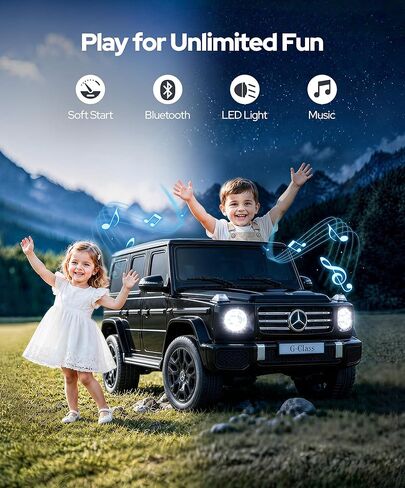 ألعاب ركوب ELEMARA بمقعدين 24 فولت للأطفال الكبار، سيارة مرسيدس بنز G-Class G500 الكهربائية للأطفال، سيارة ركوب رباعية الدفع مع جهاز تحكم عن بعد، سيارات الدفع الرباعي التي تعمل بالبطارية، بلوتوث، موسيقى وقرن، بطارية منخفضة موجه، أسود in Kuwait