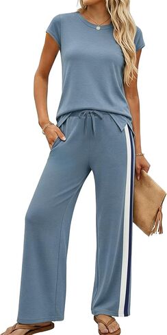Casly Lamiit 2 Piece Lounge Set for Women 2026 Cap Sleeve Top Wide Leg Pants Sweatsuits Airport Travel Clothing Sets in Saudi Arabia