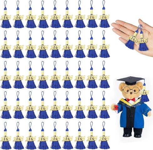 100 Pcs 2026 Blue Mini Tassels for Craft 2.4inch Graduation Silk Tassels Party Favors Mini Bookmark for Graduation Decor, Chocolates Decor, Keychain Making in Kuwait