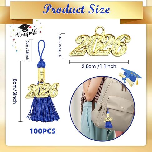 100 Pcs 2026 Blue Mini Tassels for Craft 2.4inch Graduation Silk Tassels Party Favors Mini Bookmark for Graduation Decor, Chocolates Decor, Keychain Making in Kuwait