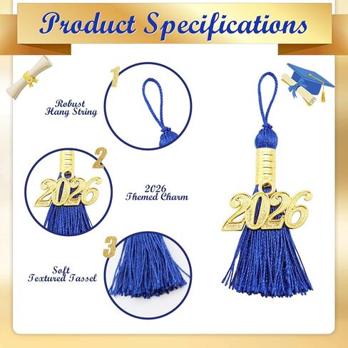 100 Pcs 2026 Blue Mini Tassels for Craft 2.4inch Graduation Silk Tassels Party Favors Mini Bookmark for Graduation Decor, Chocolates Decor, Keychain Making in Kuwait