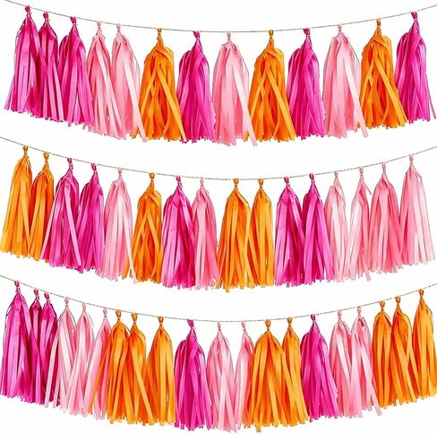 Hot Pink Orange and Pink Tissue Paper Tassels 30pcs,Easy to Hang Indoors or Outdoors,Adding Festive Whimsy to Any Celebration. in Kuwait