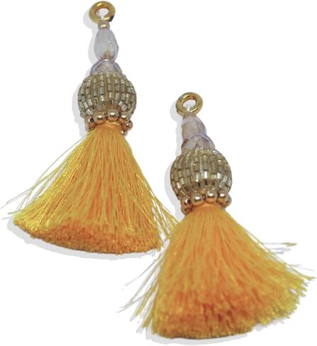 Women Lehenga Golden Color Latkan Decorative Hanging Sewing Fancy Silk Tassel Beaded Saree Blouse Latkan (Golden-Round) in Saudi Arabia