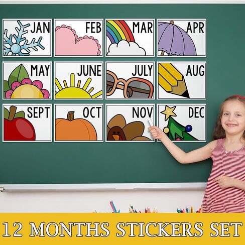 Sabary 12 Pcs Months of The Year Stickers for Classroom Storage Bins, 8.66"x6.69" Holiday Monthly Planner Stickers Calendar Month Headliners Wall Bulletin Board Decoration for Students School Teachers in Saudi Arabia
