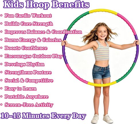 32 Inch Exercise Hoop for Kids& Adults - Colorful Detachable Exercise Hoop with Massage Nodes, Adjustable Fitness Hoop for Family Workout, Weight Loss & Waist Training, Portable Home Gym Equipment in Saudi Arabia