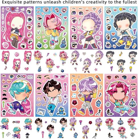 24Sheets Make a Face Demon Movie Hunters Sticker Make Your Own Korean Idol Cartoon Movie Stickers for Teens Sticker Play Set Fantasy Teens and Crafts Activity Party Favor Supplies Craft (De) in Saudi Arabia
