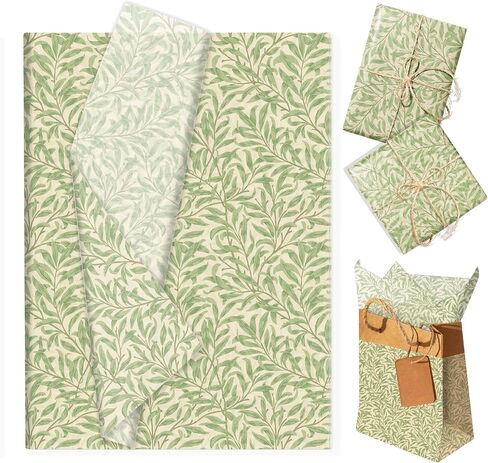 100 Sheets 20 x 14 Inch Sage Green Leaf William Morris Style Tissue Paper, Vintage Green Leaf Printed Decorative Wrapping Tissue Paper, Art Tissue Paper for Party Gift Bags Fillers, Birthday, Wedding in Saudi Arabia