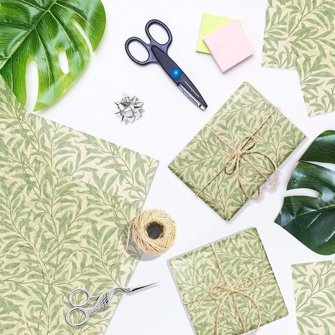 100 Sheets 20 x 14 Inch Sage Green Leaf William Morris Style Tissue Paper, Vintage Green Leaf Printed Decorative Wrapping Tissue Paper, Art Tissue Paper for Party Gift Bags Fillers, Birthday, Wedding in Saudi Arabia