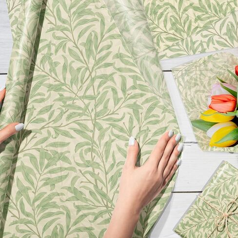 100 Sheets 20 x 14 Inch Sage Green Leaf William Morris Style Tissue Paper, Vintage Green Leaf Printed Decorative Wrapping Tissue Paper, Art Tissue Paper for Party Gift Bags Fillers, Birthday, Wedding in Saudi Arabia