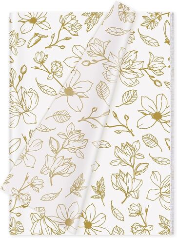 Whaline 100 Sheets Gold Foil Floral Tissue Paper Flower Decorative Gift Wrapping Tissue for Wedding Birthday Bridal Shower Party DIY Crafts Supplies, 13.7 x 19.6 Inch in Kuwait