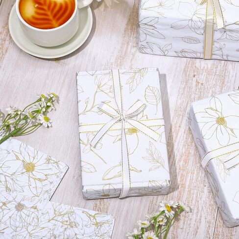 Whaline 100 Sheets Gold Foil Floral Tissue Paper Flower Decorative Gift Wrapping Tissue for Wedding Birthday Bridal Shower Party DIY Crafts Supplies, 13.7 x 19.6 Inch in Kuwait