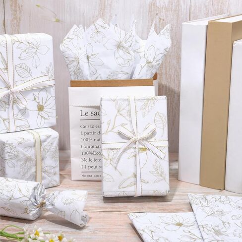 Whaline 100 Sheets Gold Foil Floral Tissue Paper Flower Decorative Gift Wrapping Tissue for Wedding Birthday Bridal Shower Party DIY Crafts Supplies, 13.7 x 19.6 Inch in Kuwait