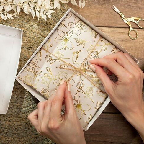 Whaline 100 Sheets Gold Foil Floral Tissue Paper Flower Decorative Gift Wrapping Tissue for Wedding Birthday Bridal Shower Party DIY Crafts Supplies, 13.7 x 19.6 Inch in Kuwait