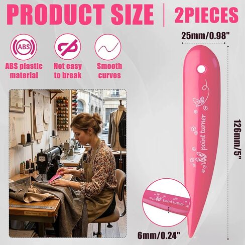 2Pcs Pink Point Turner & Seam Creaser Sewing Tool, Dual-Use Craft Accessory for Fabric Corner Turning, Seam Pressing and Quilting Projects in Kuwait