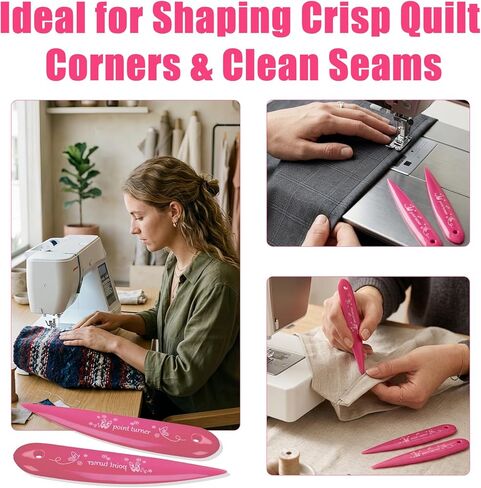 2Pcs Pink Point Turner & Seam Creaser Sewing Tool, Dual-Use Craft Accessory for Fabric Corner Turning, Seam Pressing and Quilting Projects in Kuwait
