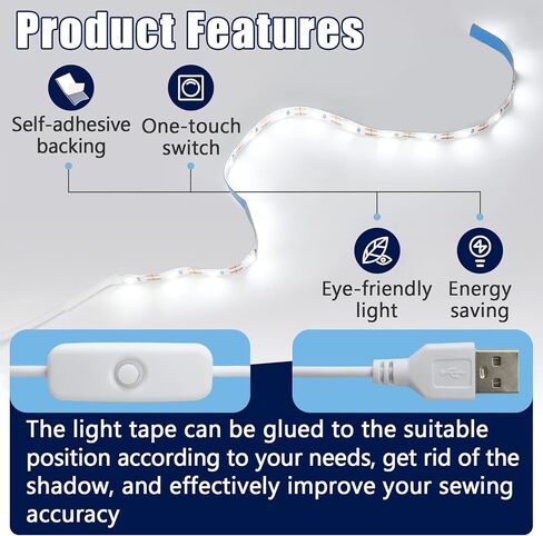 5Pcs Sewing Machine Light Strip with Pushbutton Dimmer, 12IN Sewing Machine Lights Led Strip with 17LEDS, Daylight White Sewing Machine Light Fits All Sewing Machines in Kuwait
