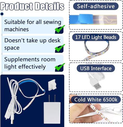 5Pcs Sewing Machine Light Strip with Pushbutton Dimmer, 12IN Sewing Machine Lights Led Strip with 17LEDS, Daylight White Sewing Machine Light Fits All Sewing Machines in Kuwait