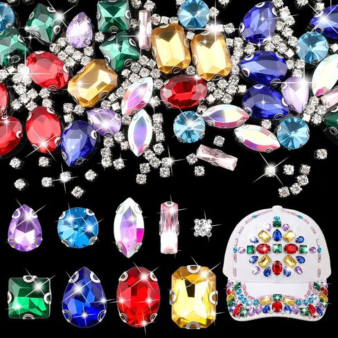 240PCS Sew On Rhinestones for Hats, Sew Bedazzling Kit for Crafting & Nails, Multi-Color Claw Flatback Crystal Gems with Metal Base, Large Gems for Bedazzling Clothes Shoes Bags DIY Accessories in Kuwait