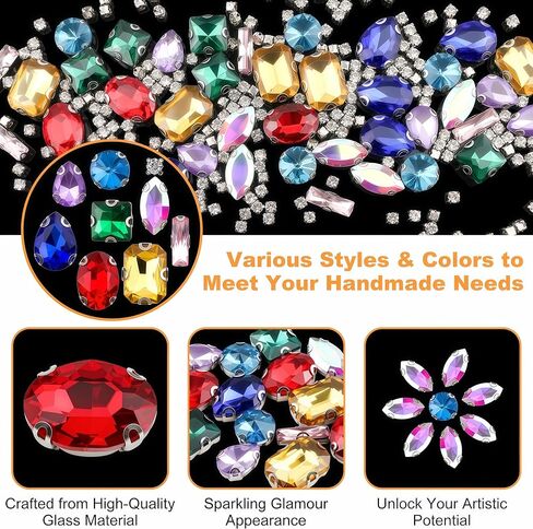 240PCS Sew On Rhinestones for Hats, Sew Bedazzling Kit for Crafting & Nails, Multi-Color Claw Flatback Crystal Gems with Metal Base, Large Gems for Bedazzling Clothes Shoes Bags DIY Accessories in Kuwait
