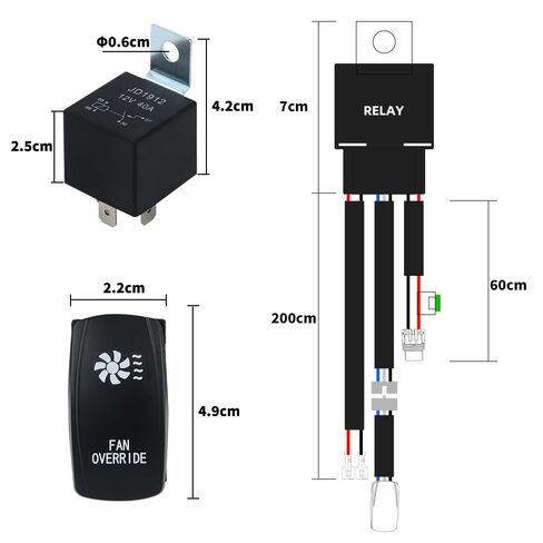 مجموعة أدوات التحكم لمروحة الرادياتير - DC12V 40A، مجموعة أدوات التحكم 1 على 1 مع مفتاح تجاوز يدوي، تسمح بتنشيط المروحة القسرية لتبريد المحرك in Kuwait