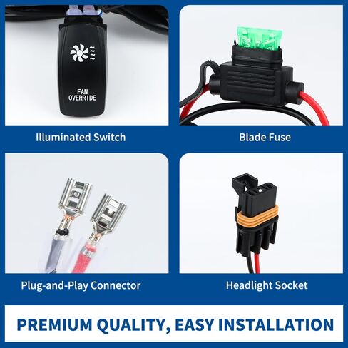 مجموعة أدوات التحكم لمروحة الرادياتير - DC12V 40A، مجموعة أدوات التحكم 1 على 1 مع مفتاح تجاوز يدوي، تسمح بتنشيط المروحة القسرية لتبريد المحرك in Kuwait
