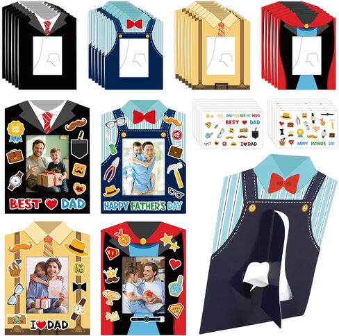 Sereliy 24 Set Father's Day Picture Frame Crafts Kits, Father's Day Shirt Standing Paper DIY Photo Frames for Party Gifts Supplies (Dad.24) in Kuwait