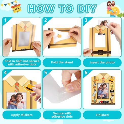 Sereliy 24 Set Father's Day Picture Frame Crafts Kits, Father's Day Shirt Standing Paper DIY Photo Frames for Party Gifts Supplies (Dad.24) in Kuwait
