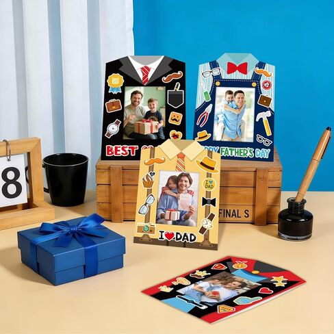 Sereliy 24 Set Father's Day Picture Frame Crafts Kits, Father's Day Shirt Standing Paper DIY Photo Frames for Party Gifts Supplies (Dad.24) in Kuwait